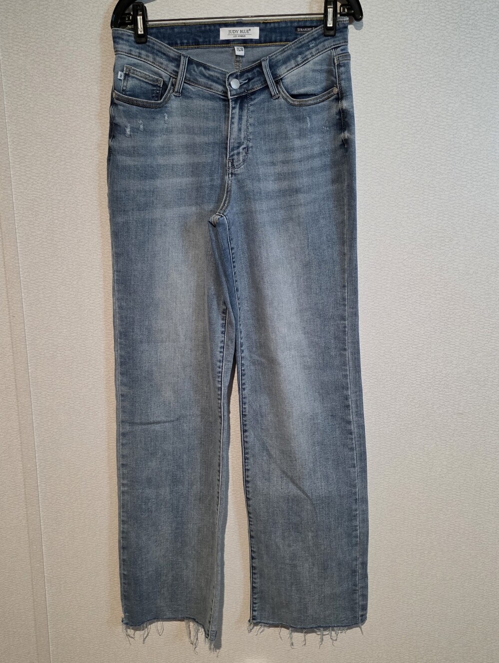 Judy Blue V Waistband High Rise Straight Leg Jeans Raw Hem Stretch 7/28